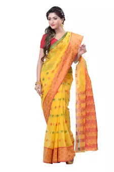 Yellow hand woven cotton saree 