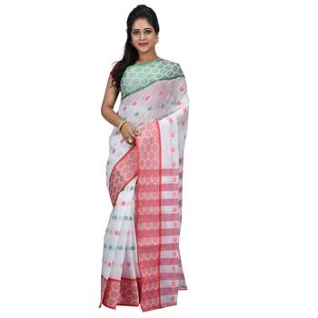 White Hand Woven Cotton Saree Without Blouse 1