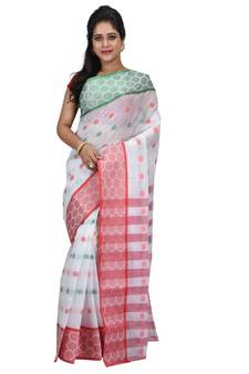 White Hand Woven Cotton Saree Without Blouse