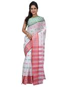 White Hand Woven Cotton Saree Without Blouse