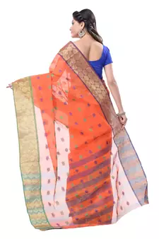 Orange Hand Woven Cotton Saree Without Blouse