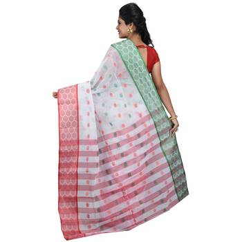 White Hand Woven Cotton Saree Without Blouse 2