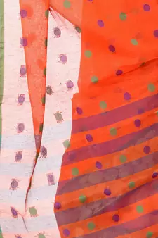 Orange Hand Woven Cotton Saree Without Blouse