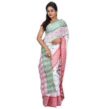 White Hand Woven Cotton Saree Without Blouse 3