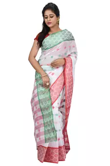White Hand Woven Cotton Saree Without Blouse