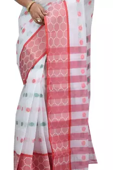 White Hand Woven Cotton Saree Without Blouse
