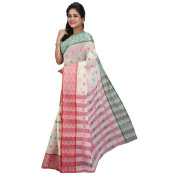 Cream Hand Woven Cotton Saree Without Blouse 3