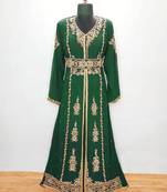 Bottle green luxurious Moroccan Kaftan with Sun-proof hijab.