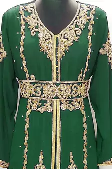 Bottle green Moroccan Kaftan with Sun-proof hijab