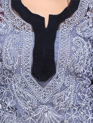 Lavangi Women Lucknowi Chikankari Georgette Short Top (Black) 5