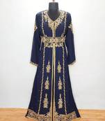 Navy blue luxurious Moroccan Kaftan With Sun-proof hijab.