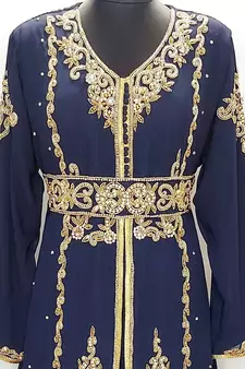 Navy blue Moroccan Kaftan With Sun-proof hijab