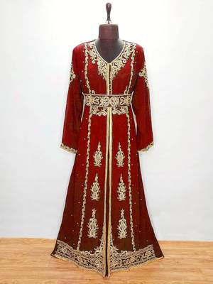 Maroon Moroccan Kaftan With Sun-proof hijab 1