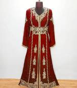 Maroon luxurious Moroccan Kaftan With Sun-proof hijab.