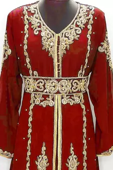 Maroon Moroccan Kaftan With Sun-proof hijab