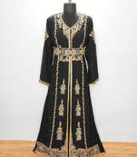 Black luxurious Moroccan Kaftan With Sun-proof hijab.