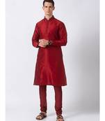 Ethnicity Polyester Blend Straight Men Maroon Kp Set