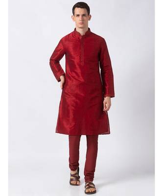 Ethnicity Polyester Blend Straight Men Maroon Kp Set 2