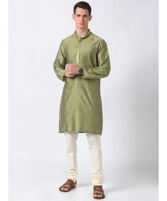 Ethnicity Polystaple  Straight Men Green Kurta 1