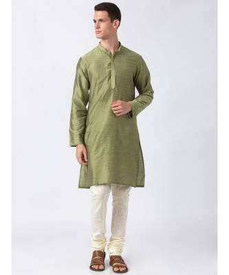 Ethnicity Polystaple  Straight Men Green Kurta 2