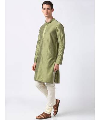 Ethnicity Polystaple  Straight Men Green Kurta 3