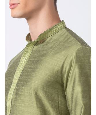 Ethnicity Polystaple  Straight Men Green Kurta 4