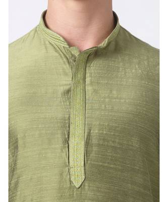 Ethnicity Polystaple  Straight Men Green Kurta 5