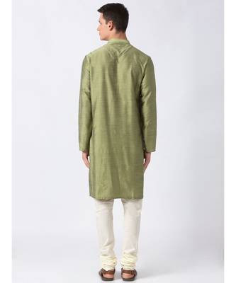 Ethnicity Polystaple  Straight Men Green Kurta 6