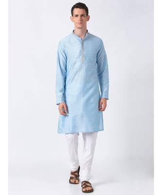 Ethnicity Polystaple  Straight Men Light Blue Kurta 1