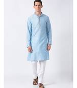 Ethnicity Polystaple  Straight Men Light Blue Kurta
