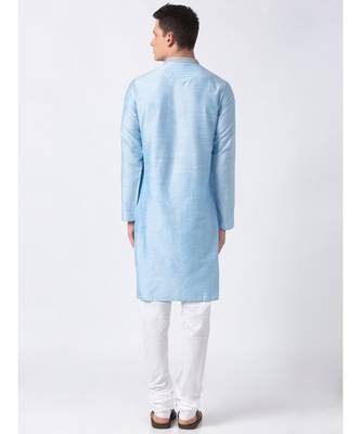 Ethnicity Polystaple  Straight Men Light Blue Kurta 6
