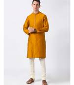 Ethnicity Polystaple  Straight Men Mustard Kurta