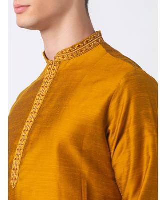 Ethnicity Polystaple  Straight Men Mustard Kurta 4
