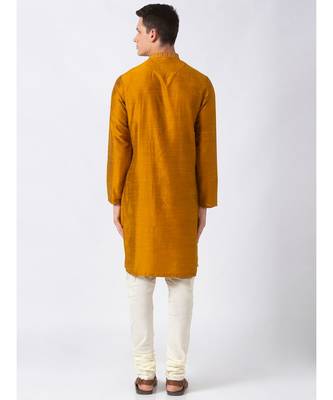 Ethnicity Polystaple  Straight Men Mustard Kurta 6