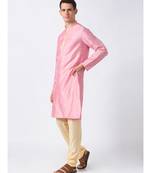 Ethnicity Polystaple  Straight Men Pink Kurta