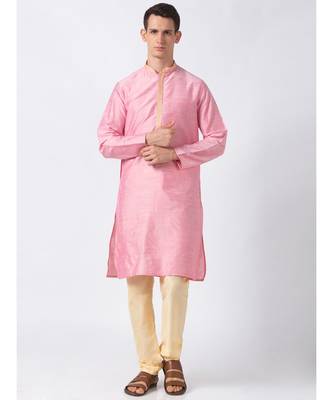 Ethnicity Polystaple  Straight Men Pink Kurta 3