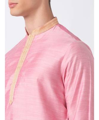 Ethnicity Polystaple  Straight Men Pink Kurta 4