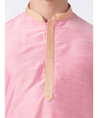 Ethnicity Polystaple  Straight Men Pink Kurta 5