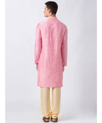 Ethnicity Polystaple  Straight Men Pink Kurta 6