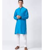 Ethnicity Polystaple  Straight Men Teal Kurta