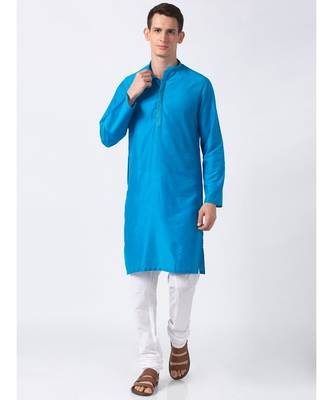 Ethnicity Polystaple  Straight Men Teal Kurta 2