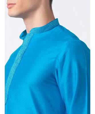 Ethnicity Polystaple  Straight Men Teal Kurta 4