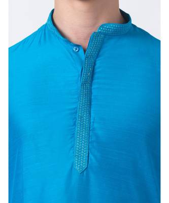 Ethnicity Polystaple  Straight Men Teal Kurta 5