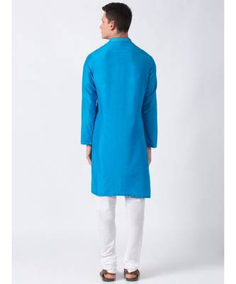Ethnicity Polystaple  Straight Men Teal Kurta 6