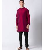 Ethnicity Polystaple  Straight Men Magenta Kurta