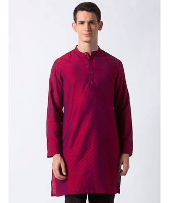 Ethnicity Polystaple  Straight Men Magenta Kurta 2