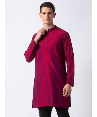 Ethnicity Polystaple  Straight Men Magenta Kurta 3