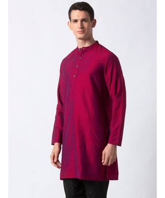 Ethnicity Polystaple  Straight Men Magenta Kurta 4