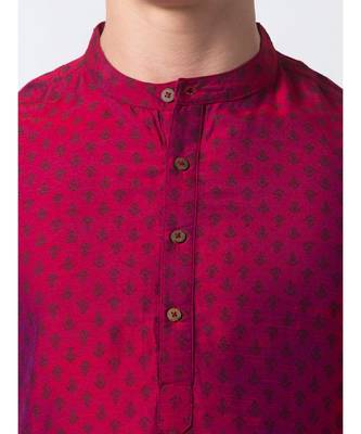 Ethnicity Polystaple  Straight Men Magenta Kurta 5
