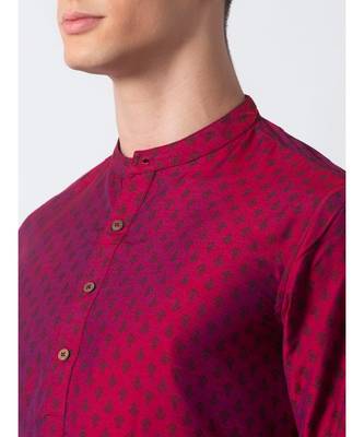 Ethnicity Polystaple  Straight Men Magenta Kurta 6